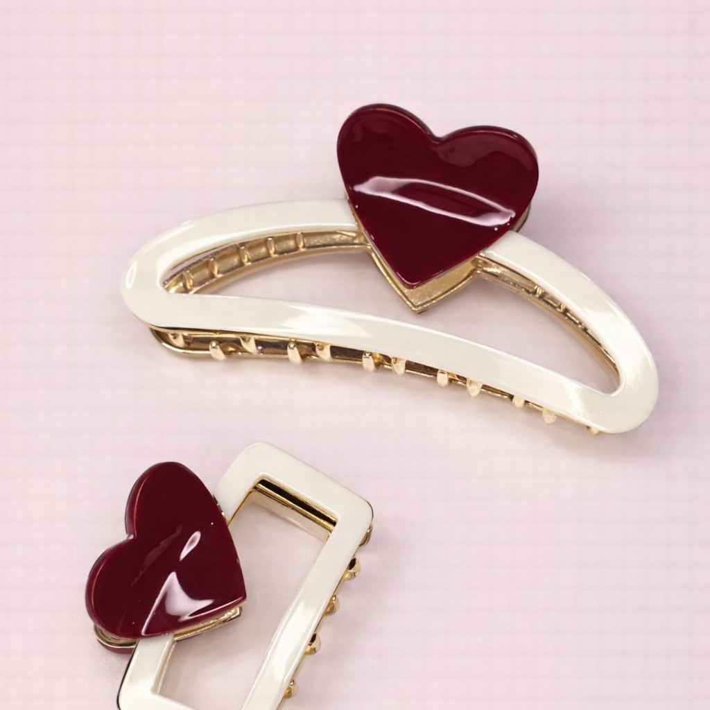 Skřipec do vlasů srdce AMORA – krémový : vínové srdce3